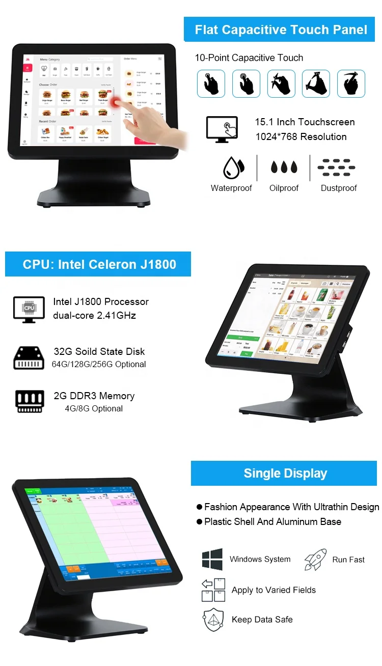 Imagem -03 - Dual Lcd Screen Pos Machine One Touch Panel Caixa Registradora para Restaurantes e Supermercados Tudo em um Terminal do Sistema Pos 15 Polegadas