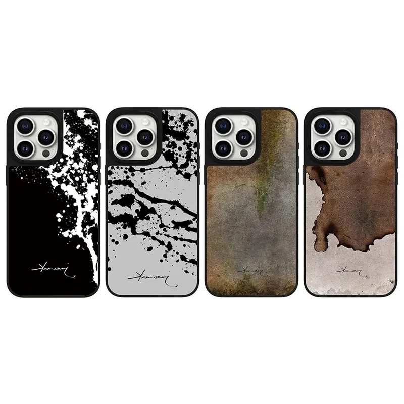 Simple Ink Splashing Decay Mirror Magnetic Phone Case Cover for IPhone 11 12 13 14 15 16 Pro Max Case for IPhone 16 Pro Max