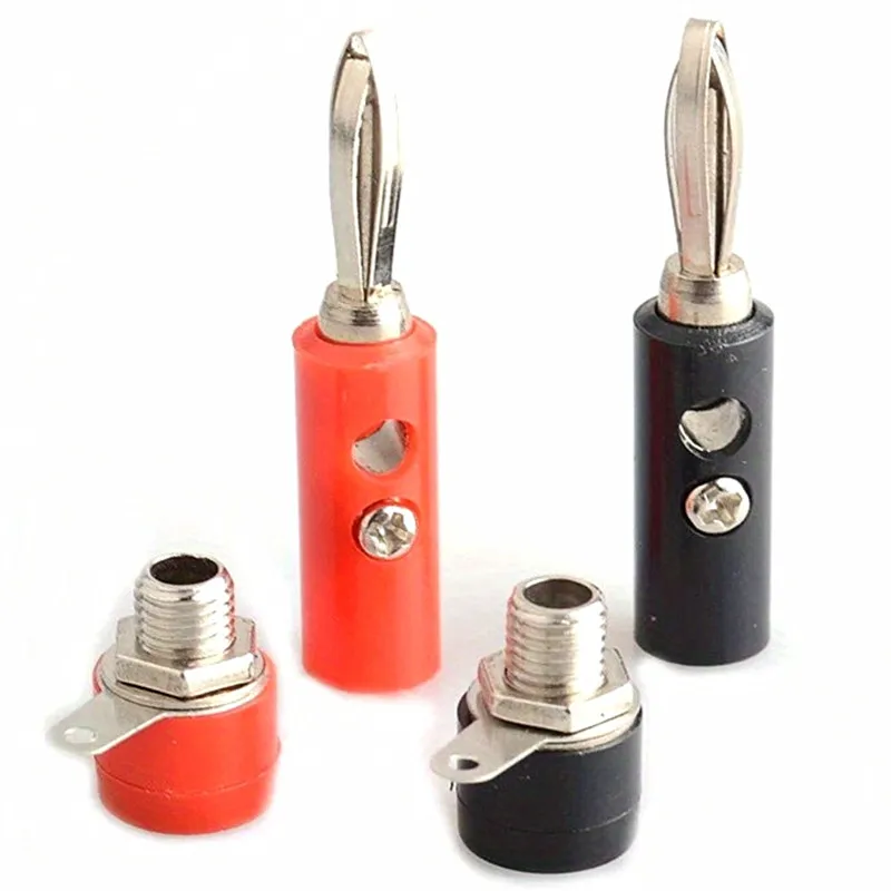 2pair Red+ Black 4mm Banana Plug+Socket Connectors Female Male Insert Connector Nickel Plated DIY