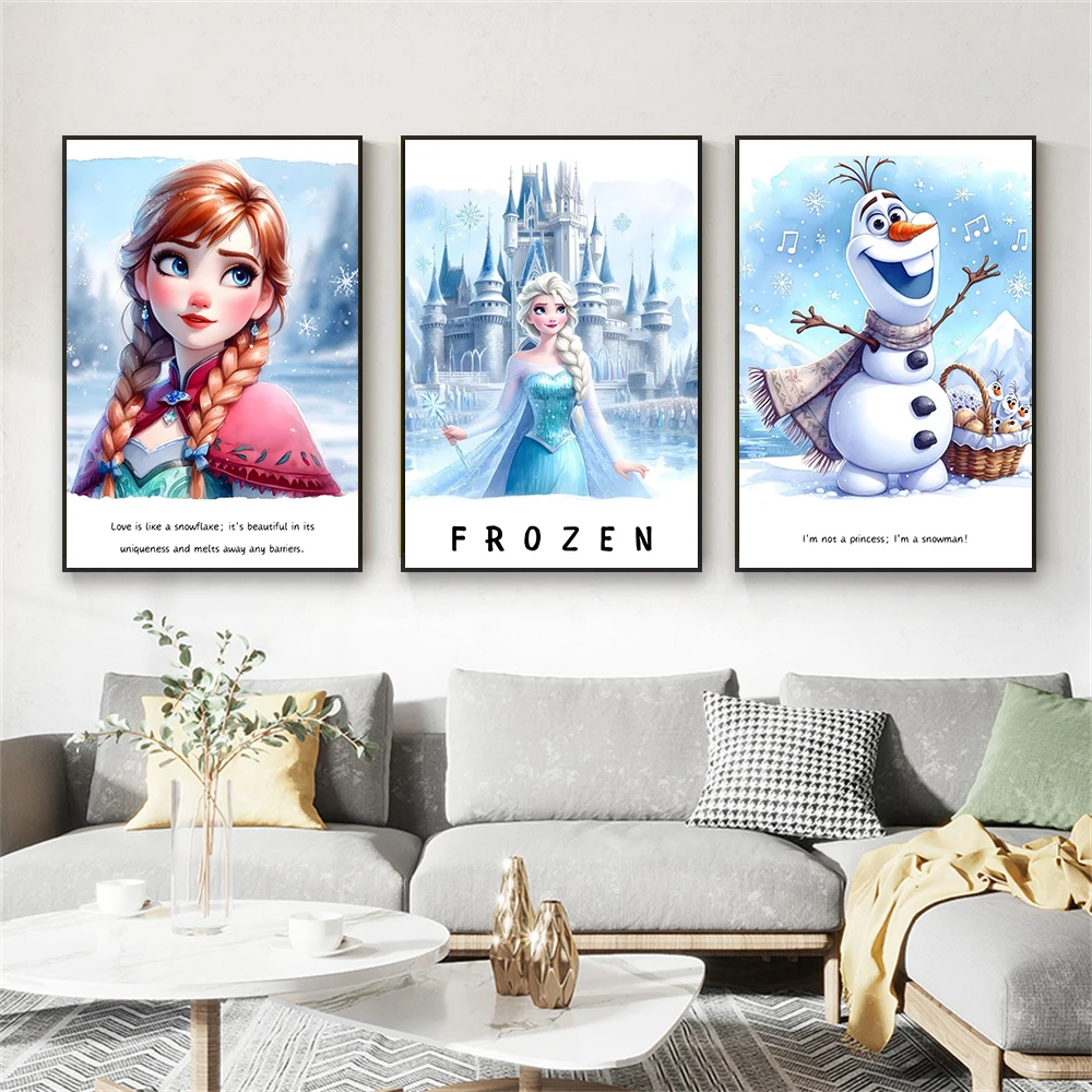 Disney Classical Movie Frozen Poster Olaf And Anna Frozen Wall Art Print Motivational Quote Canvas Painting Art Nursery Decor