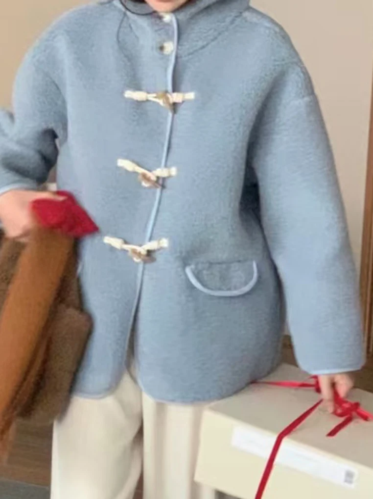 Carino coreano Sle ort Fur Jaet cappello invernale da donna design vestibilità ampia cappotto grande bottone ad angolo caldo adorabile college Sle