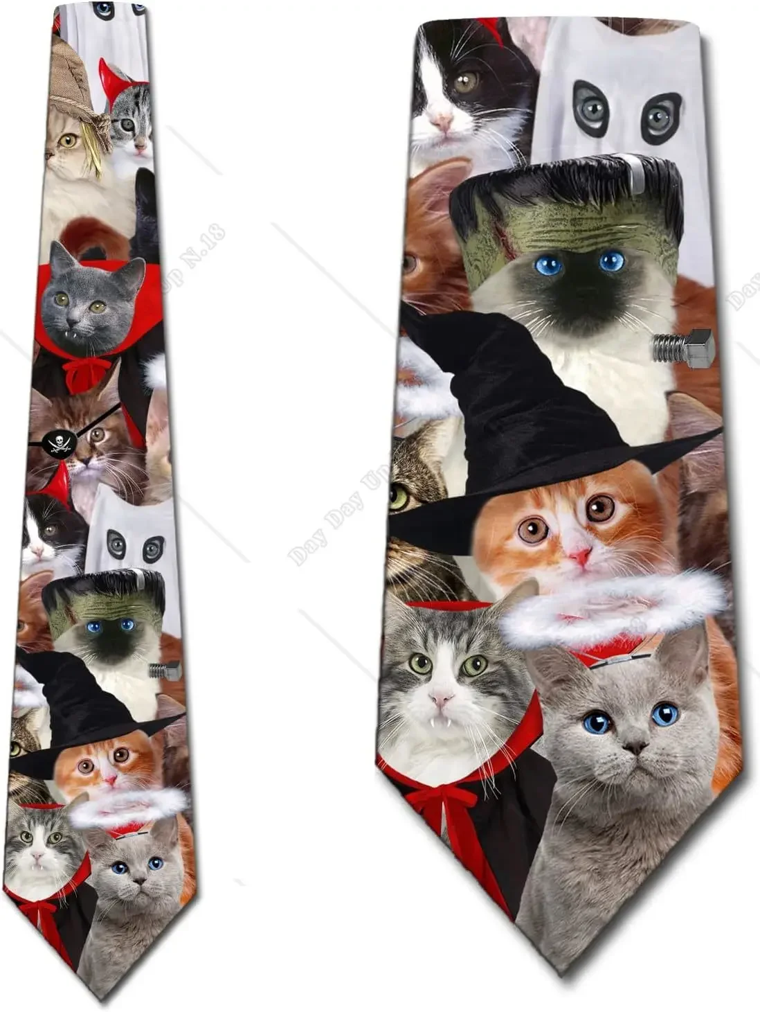 Halloween Witch Cute Ties Mens Cat Necktie Cats in Halloween Costumes Tie 3D Print One Size Men Ties