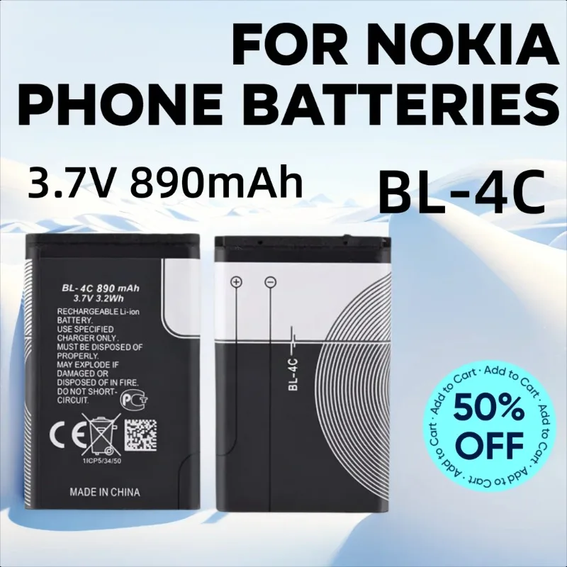 

20PCS BL-4C Lithium Battery for Nokia 6100 6125 6131 6136 6170 6300 5100 7270 2220S 2650 3500 X2 C2-05 BL-4C Phone Batteries