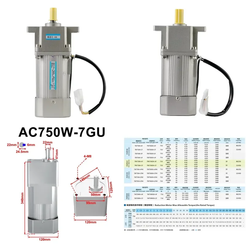 Moteur à induction triphasé AC 220V LUNYEE 750W 14 tr/min 120 Nm avec boîte de vitesses en stock pour l'automatisation domestique - NOUVEAUTÉ 2026