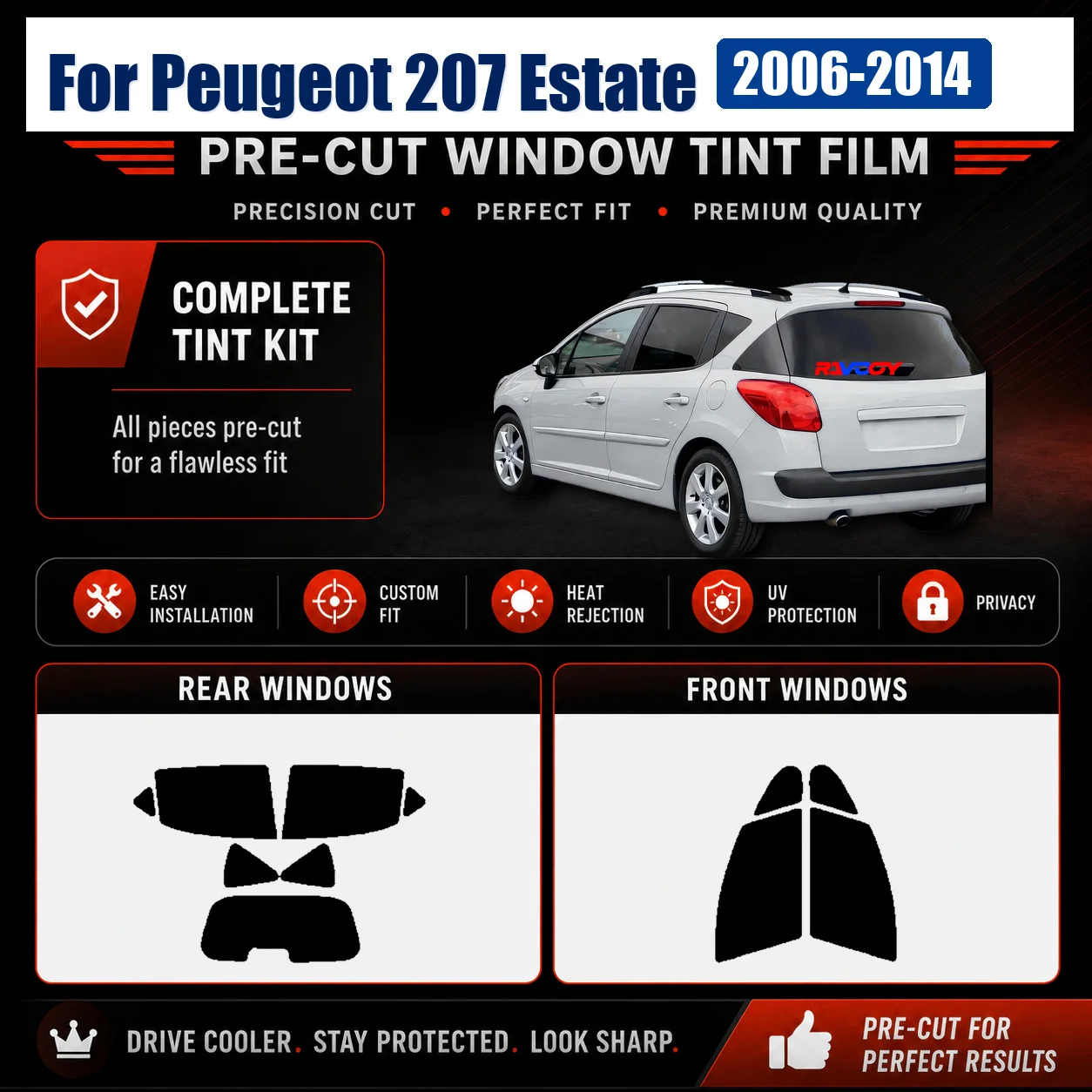 For Peugeot 207 Estate 2006-2014 Glass Tint Kit Precut Front & Rear Window DIY Install Kit
