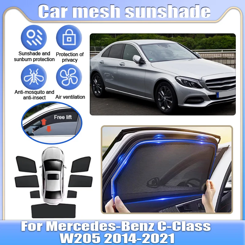 

For Mercedes-Benz C-Class W205 Sedan 2014~2021 2018 Car Mesh Shades Window Sunshades Sunscreen Privacy Curtains Auto Accessories