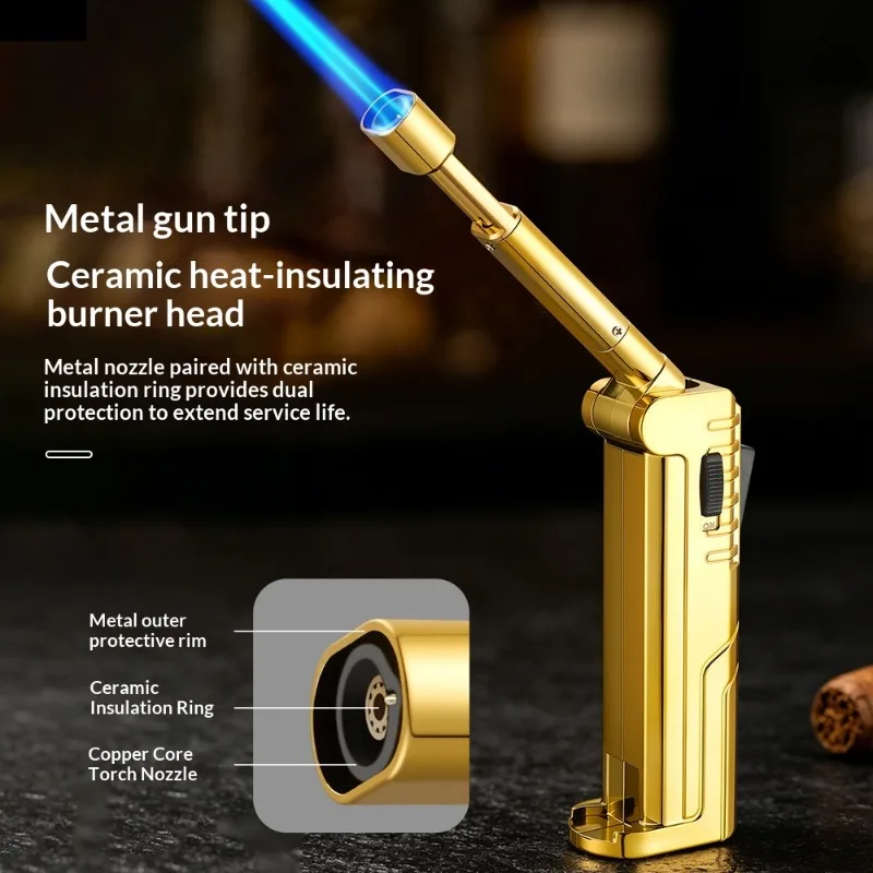 2026 Foldable Nozzle High Firepower Windproof Jet Flame Gas Lighter Safety Lock Fire Switch Outdoor BBQ Kitchen Cigar Lighters