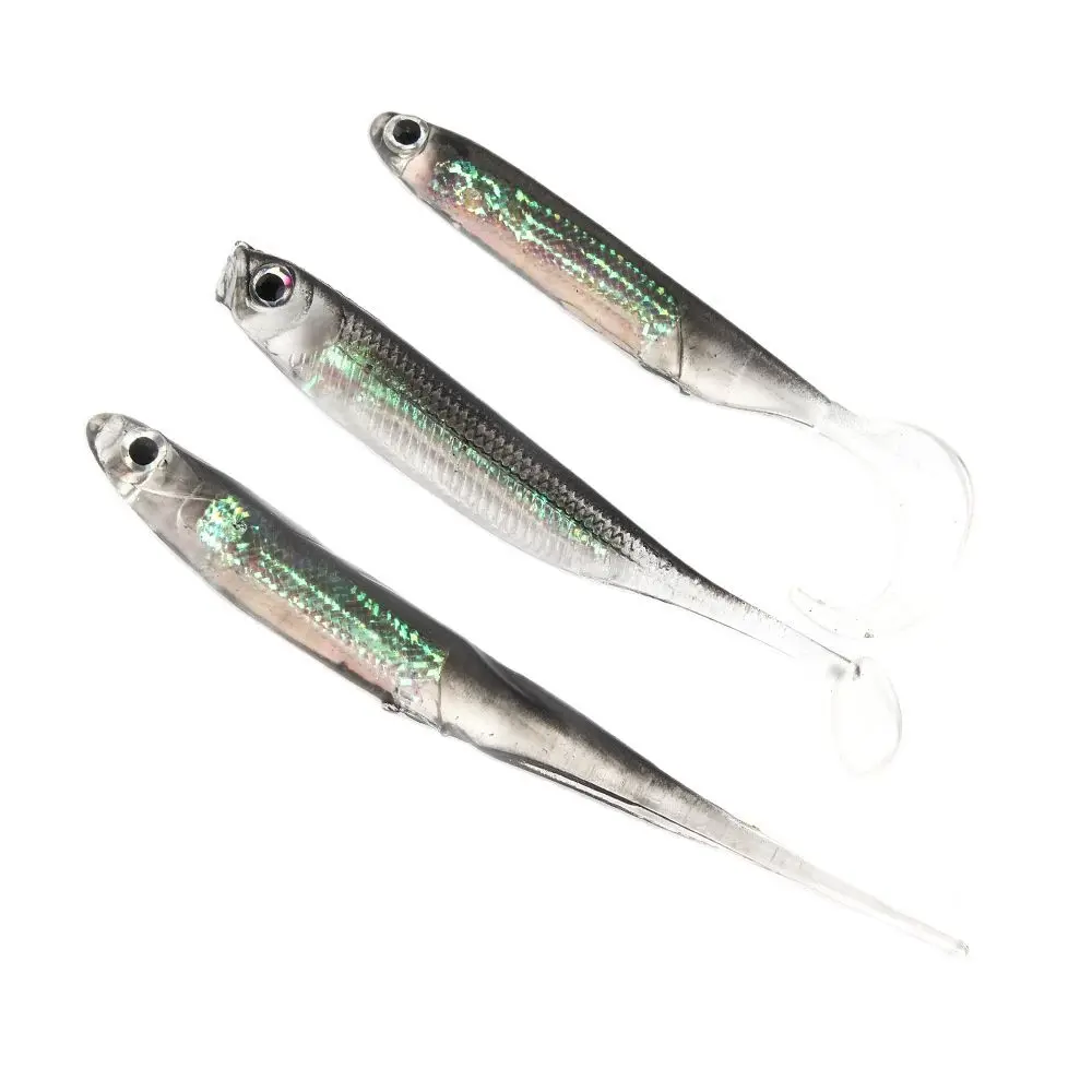 5Pcs/lot Fishing Soft Bait 7CM 7.5CM 1.7G 2.3G 2.7G T Tail Fish Fishing Lures Rainbow Color Sequin Swing Fishing Spinner Bait