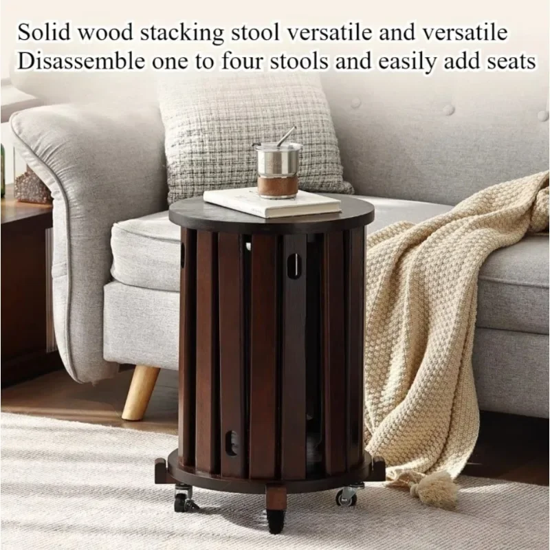 Solid wood 4-in-1 stool, 6-in-1 stackable universal wheels, wooden stool, home living room dining table stool, stackable music