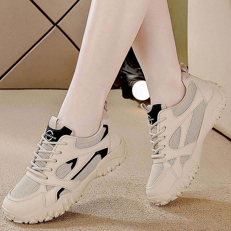 Ladies Breathable Flat Walking Sneakers Closed Toe Summer Solid Shoes All Match Lightweight Commute Outdoor Footwear