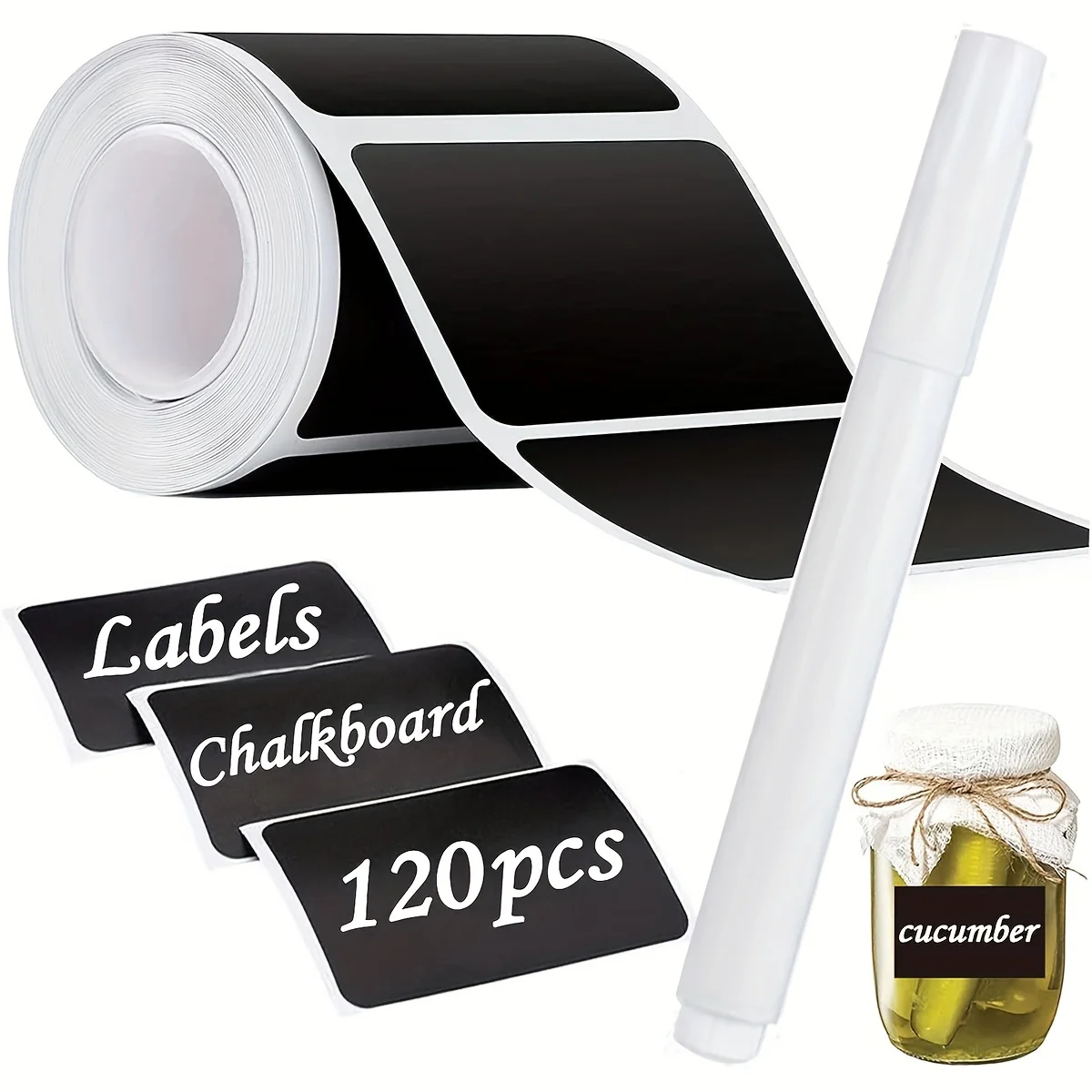 120pcs/set Chalkboard Labels, Waterproof Reusable Blackboard Stickers With 1 Liquid Chalk Marker For Mason Jars