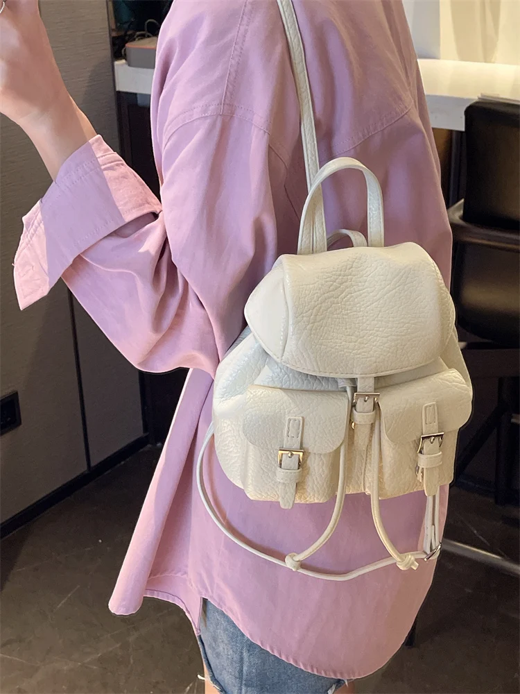 

Fashionable Korean Style Soft Leather Backpack Dual Pocket Casual College Double Shoulder Bag Young Adults Handbag Tote Bag