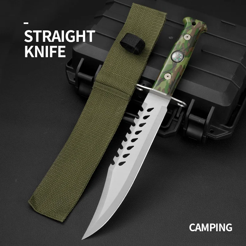 Kitchen meat cleaver, outdoor camping straight knife, wilderness exploration, mountaineering, fishing, self-defense, tactical kn