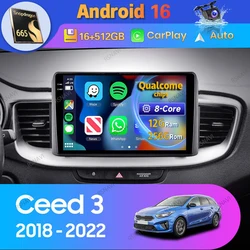 Android 16 Carplay Auto For Kia Ceed 3 CD 2018 2019 - 2022 Car Radio Navigation GPS Video DVD 2 Din Stereo Player 360 Camera DSP