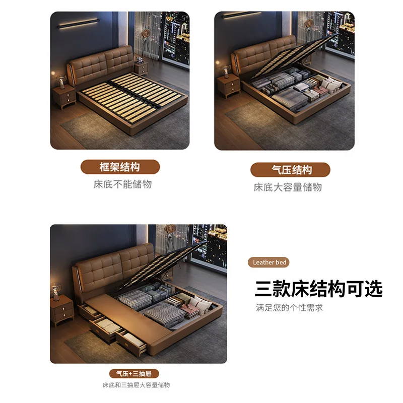 Cama de plataforma completa LED personalizada, tamaño King/Queen, con estructura tapizada, juego de muebles de dormitorio con almacenamiento, luces LED y tela.