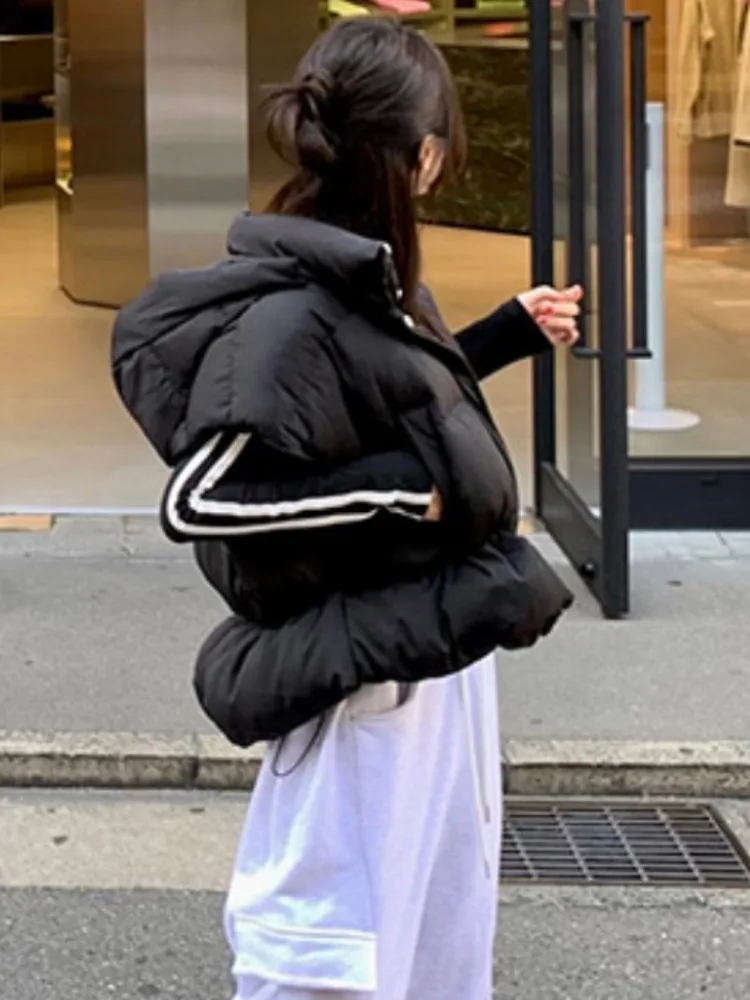 الكورية Sle Thiened فضفاض عادية الدافئة مقنعين الخبز أسفل القطن سترة الكتف وسادة Jaet المرأة انفصال قبعة معطف #3