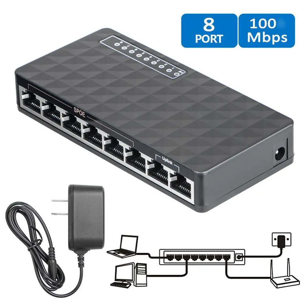 10/100 Mbps 8 Port Desktop Fast Ethernet LAN RJ45 Network Switch Hub Adapter Router for XBox for PS2 PS-3