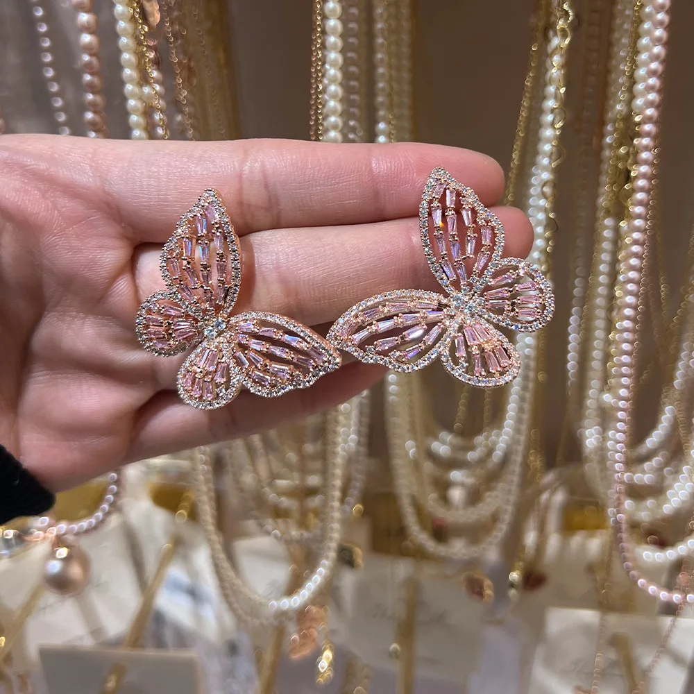 Super Immortal Luxury Zircon Butterfly Earrings European and American Light Luxury Trendy Niche Premium Versatile Earrings