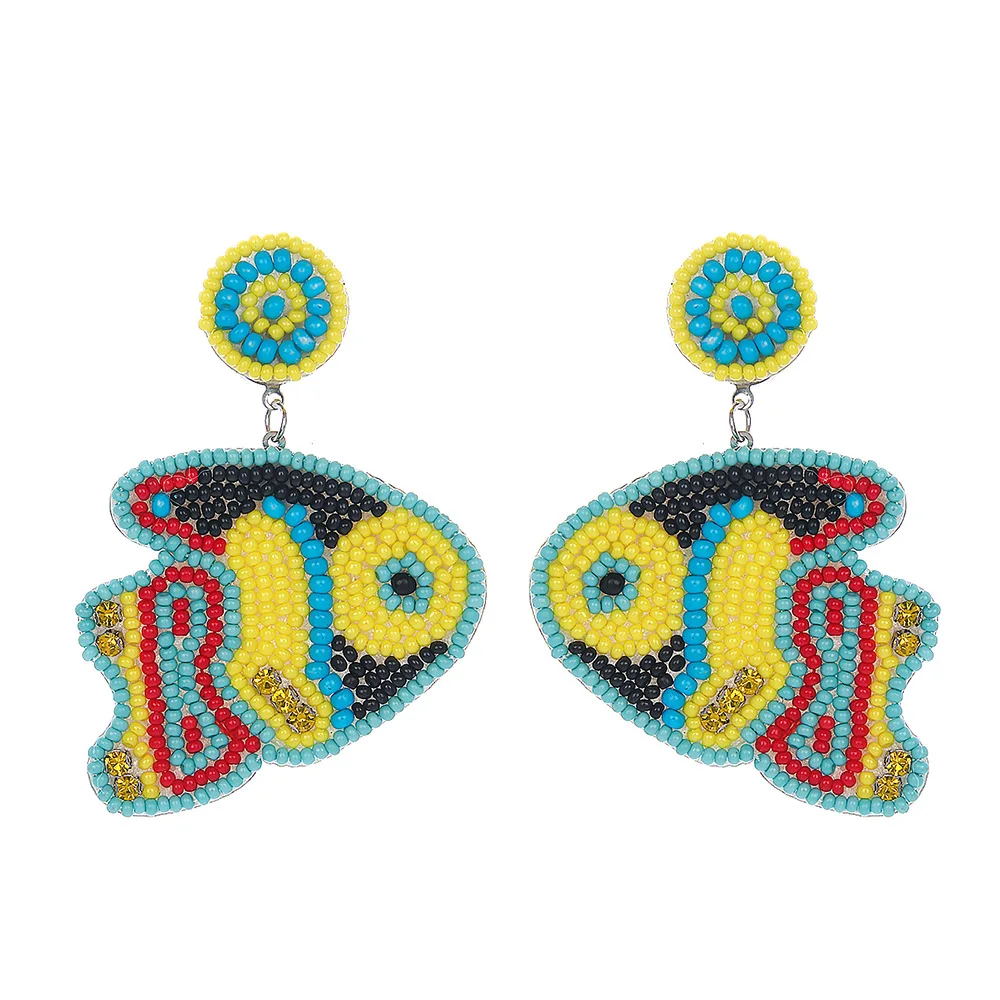 Серьги из рисовых бусин в богемном стиле, морская маленькая рыбка, смешивание цветов, ручная работа, индивидуальные милые креативные простые серьги из бисера Серьги из рисовых бусин в богемном стиле, морская маленькая рыбка, смешивание цветов, ручная работа, индивидуальные милые креативные простые серьги из бисера