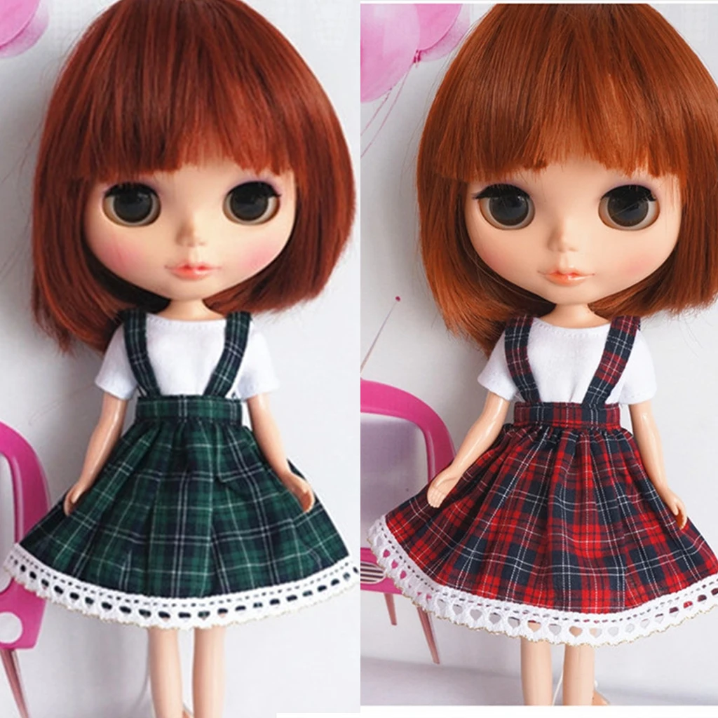 [wamami] 92 #   Lindo vestido escolar verde/vermelho para Pullip Jerry DBS Bly 12" Babydoll