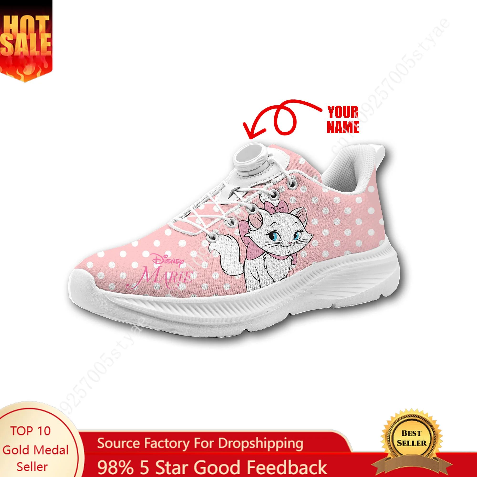 

Disney Marie Cat Sneakers Mans Womans Rotating Button Without Laces Running Shoes Outdoor Sports Personalized Custom Shoes