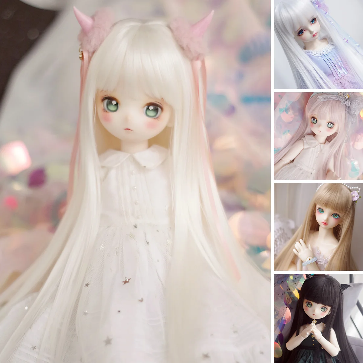 Miucat bjd doll wig high temperature fiber 1/3 1/4 1/6 1/8 MSD YOSD Bunches Twin tail dual horsetail Double ponytail