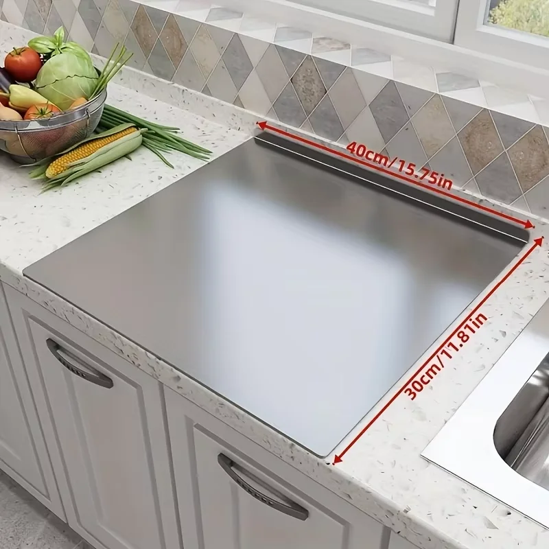Durable Stainless Steel Chopping Board Anti Slip Edge Ideal For Meats Veggies Baking Easy Wash Built In Drip Rim For Kitchen Use