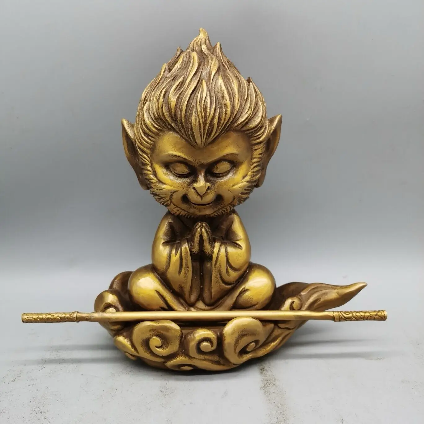 bronze sculpture home fengshui decor zen Monkey King Sun Wukong statue 20cm