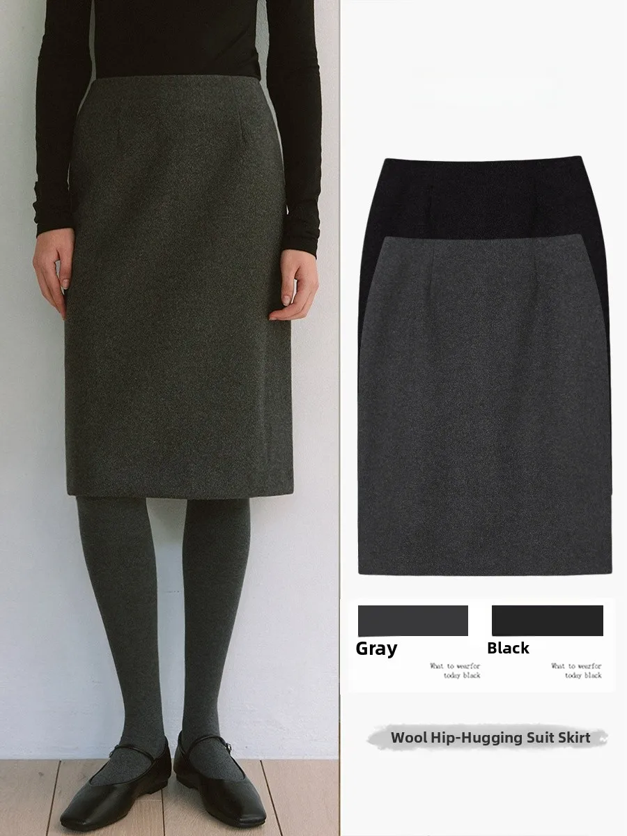 

Корейская шерстяная юбка с высокой талией, женская осенне-зимняя новая утягивающая юбка прямого кроя из полиэфирного волокна