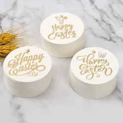 50pcs Bronzing Happy Easter Hang Tag Round White Paper Card Rabbit Bunny Gift Tags Label 2023 Easter Party Packaging Supplies