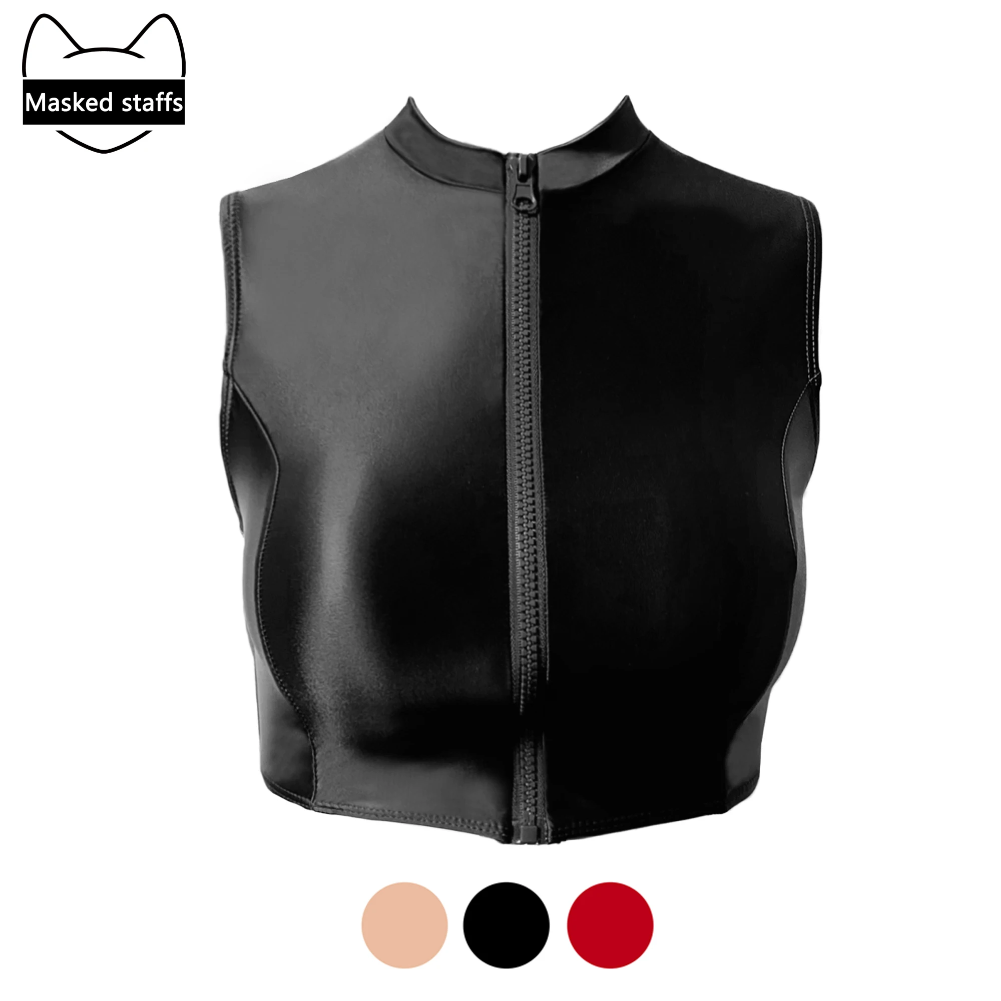 

MASKED STAFFS Sexy silk glossy top shiny tank Elastic Silky Front Zipper Collar Sleeveless Bottom Coat silky vest