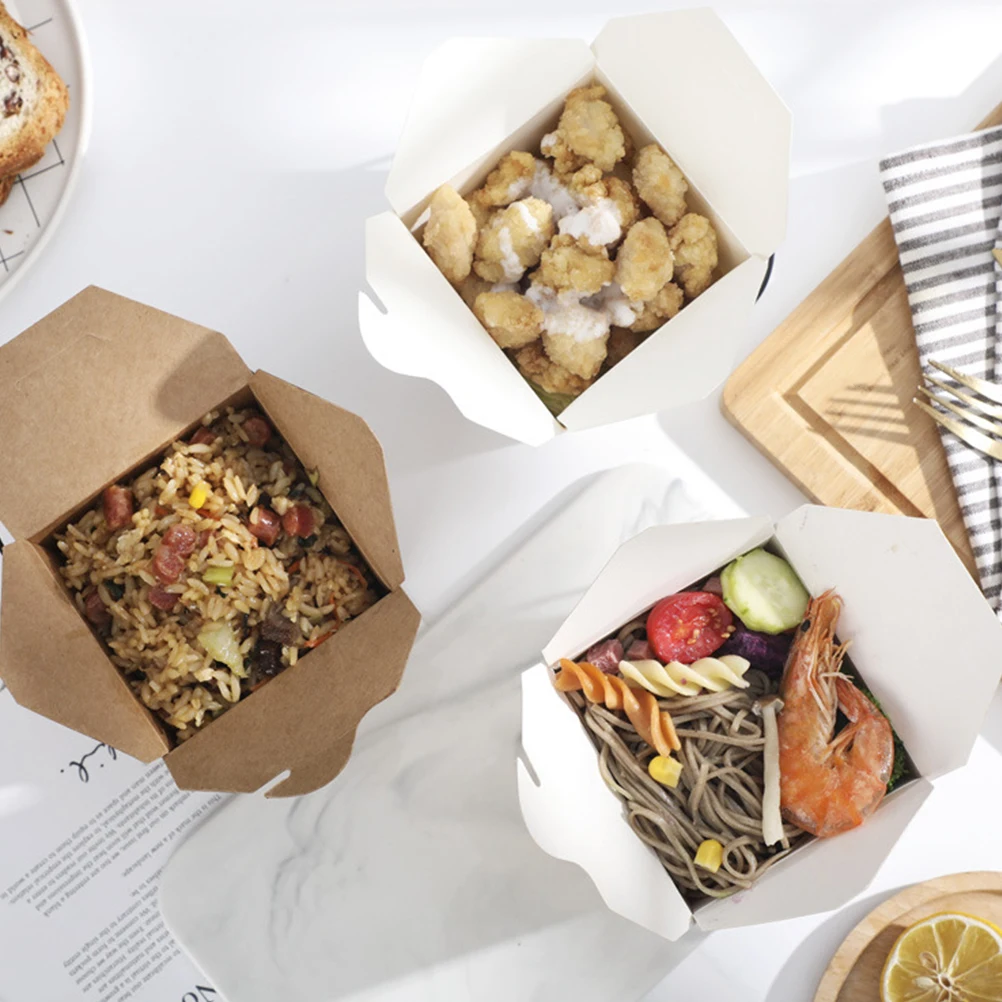 

Kraft Paper Lunch Box Snack Container Safe High quality Material Flat Bottom Tray Portable Food Boxes Chinese Take