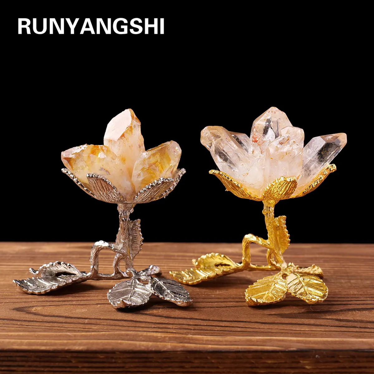 1PC Natural Crystal Healing Gemstone Single Point Flower DIY With Gold Metal Base Divination Home Desktop Decoration