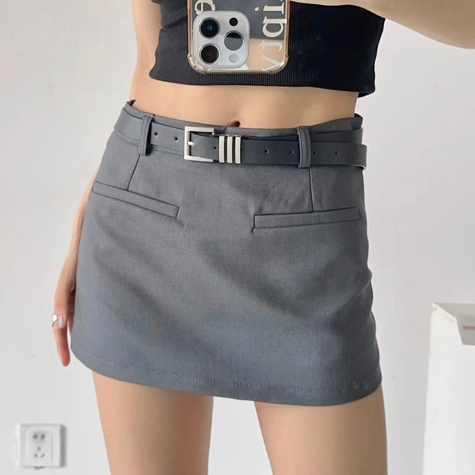 DUOPERI-Mini jupe taille haute pour femme, chic et décontracté, couleur unie, Y2K