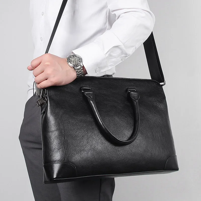 Itu-Sac messager en cuir véritable pour homme, portefeuille haut de gamme, sacs de bureau pour ordinateur portable, aviateur de bureau, homme, entreprise initiée, noir, A4, 14, M7406