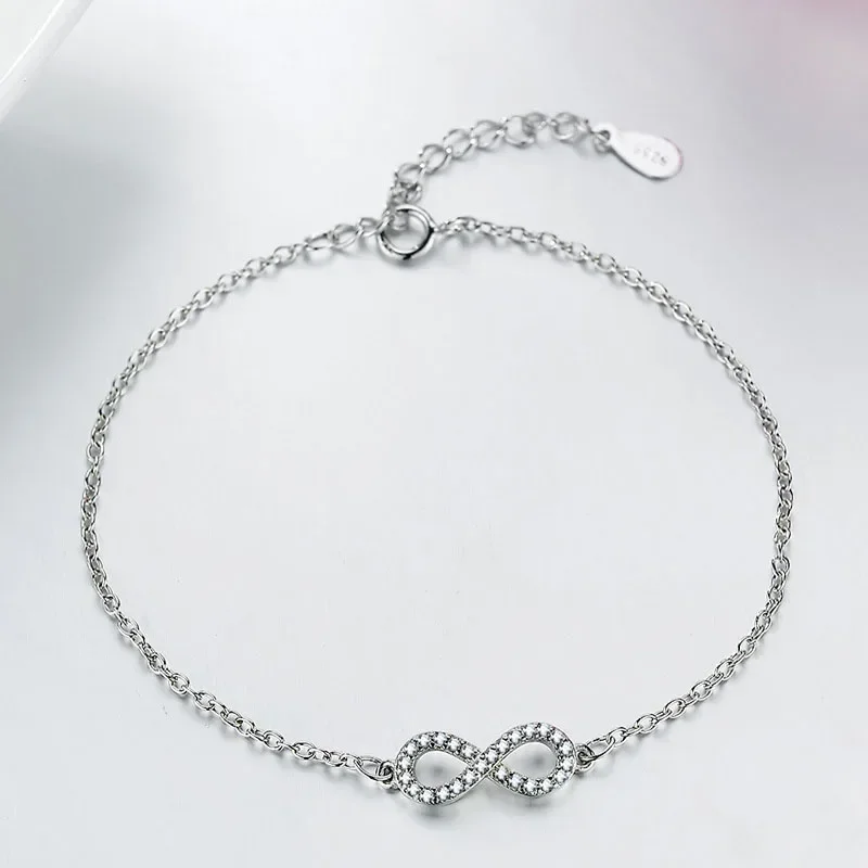 Authentic New Brand Women Infinity Bracelet 925 Sterling Silver Zircon Crystal Charm Bracelet for Women Wedding Jewelry Gift