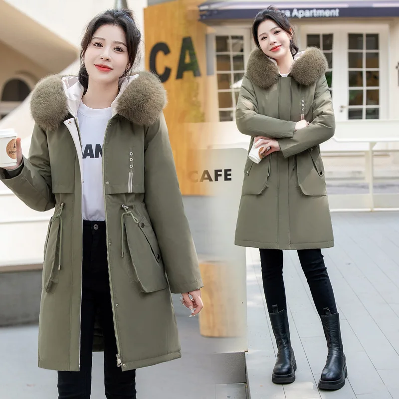 

Parkas Elegant Womens Winter Thickening Linen Pointed Slimming O-Neck Office Short Streetwears Commuting Cozy Corduroy Coating