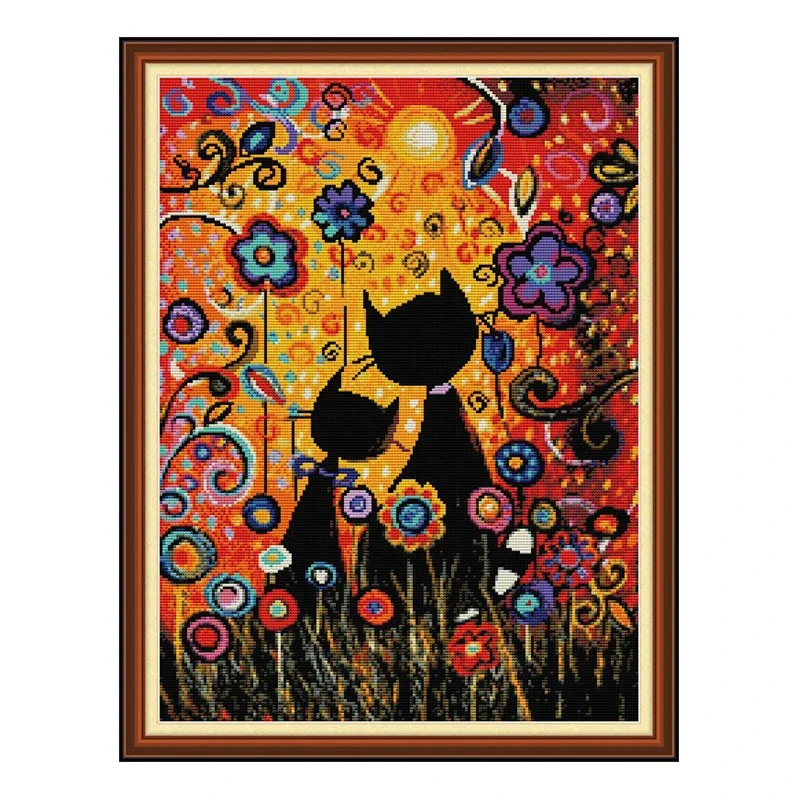 Gouache cat cross stitch kit aida 14ct 11ct count printed canvas stitches embroidery DIY handmade needlework