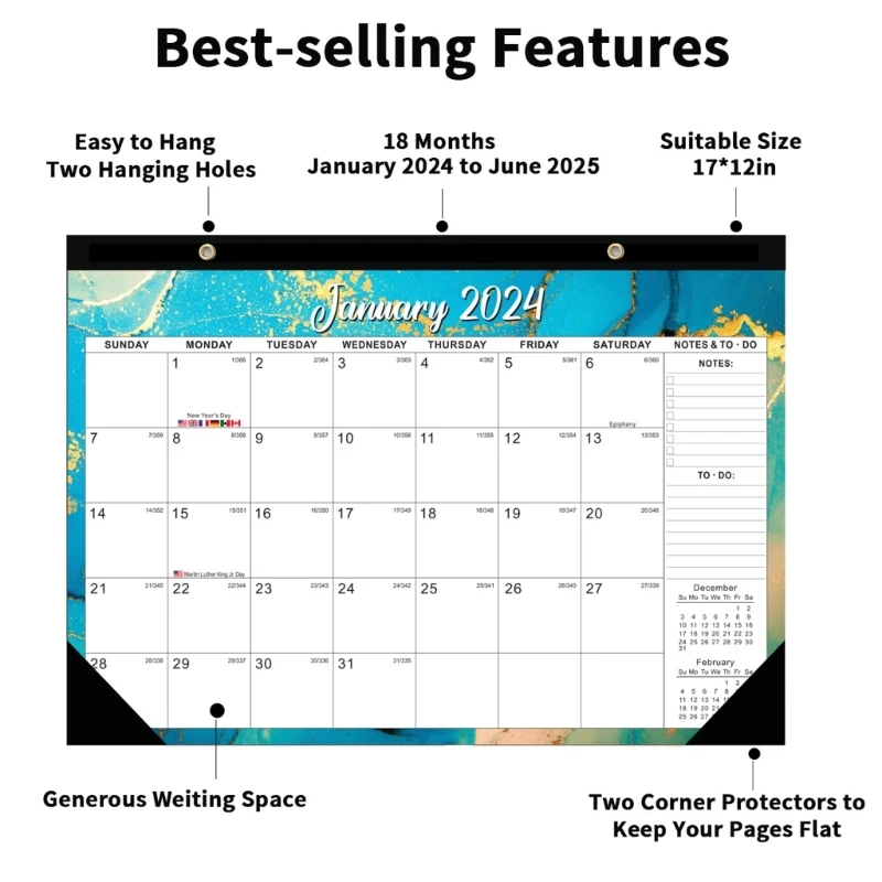 20CB Office Calendar Planner, 18 Monthly Calendar Ruled Space for To-Do List/Note