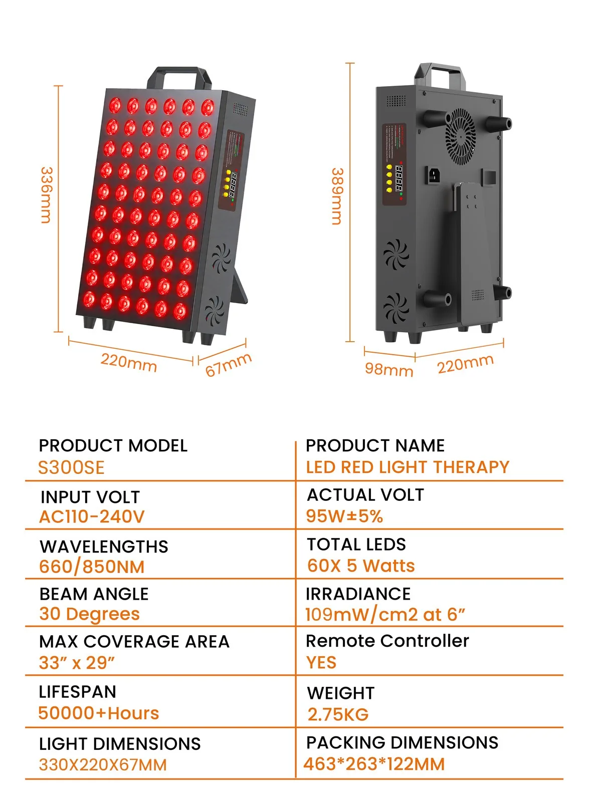 Doppelchip-LED-Rotlichttherapie-Panel-Lampe 660nm Nahinfrarot 850nm Infrarot Schönheitsgeräte für Gesicht und Körper mit Timer-Funktion – Detail 9