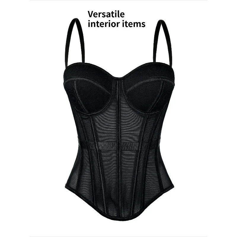 

Mesh fishbone women's waist cinching elegant shaping women's tight fitting chest cinching girl slim evening dress top women
