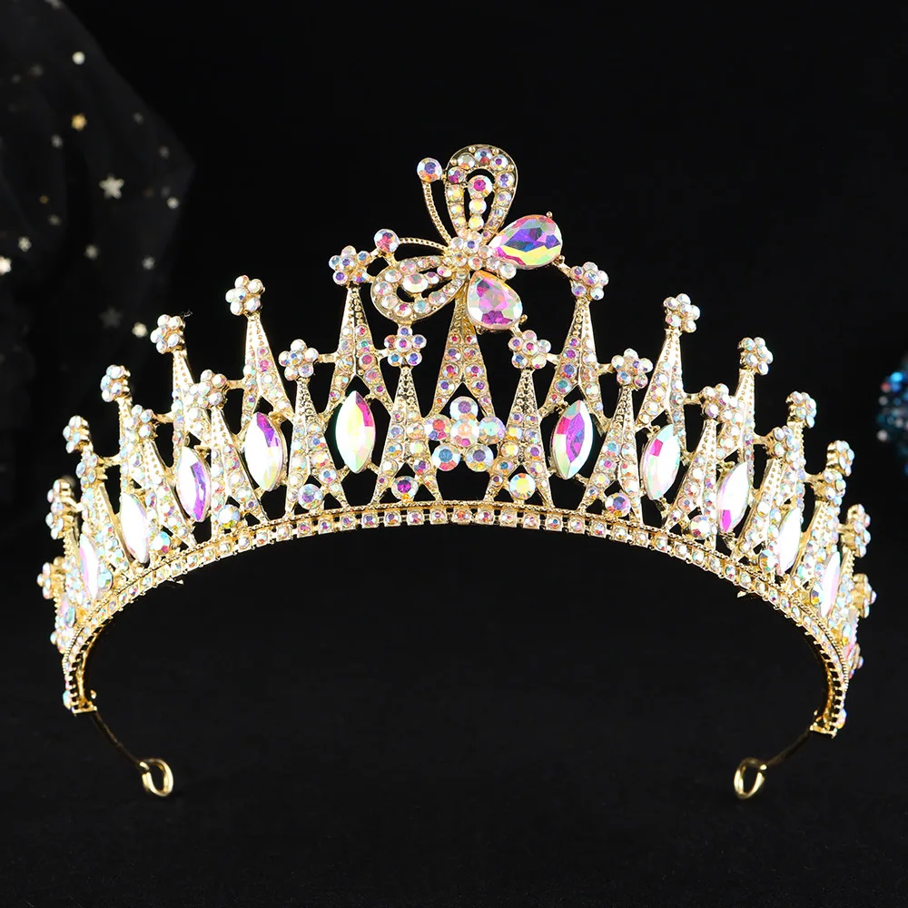 KMVEXO 9 Color Luxury Baroque Crystal Butterfly Girls Bridal Wedding Tiara Crown Bride Queen Headbands Hair Jewelry Accessories