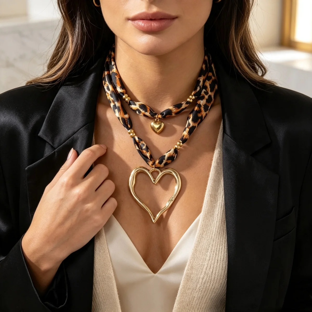 Y2K Sweet Cool Style Halskette mit Leopardenmuster und unregelmäßigem großem Herzanhänger für Damen und Herren, Liebesherz, Ins-Ästhetik-Schmuck – Detail 9