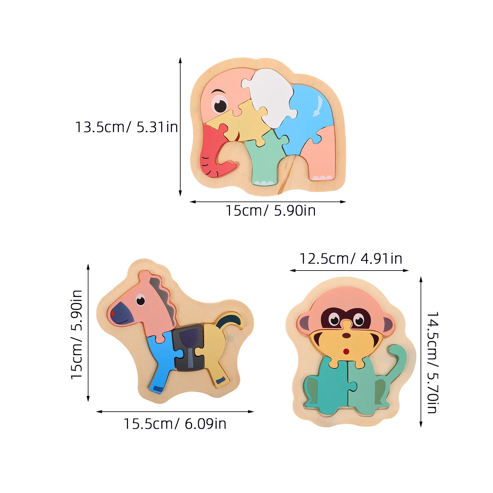 ตัวต่อไม้เด็กเล็ก 6 ชิ้น รูปสัตว์ เกมตัวต่อเสริมพัฒนาการเด็กก่อนวัยเรียน แบบมอนเตสซอรี่ 3 มิติ