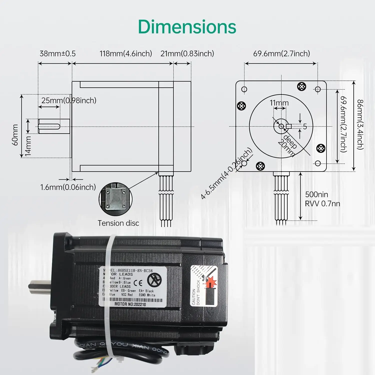 【EU US BR】CNC 8N.m Nema34 Closed loop Servo motor + 2HSS86 Hybrid Driver For Router Milling Kit