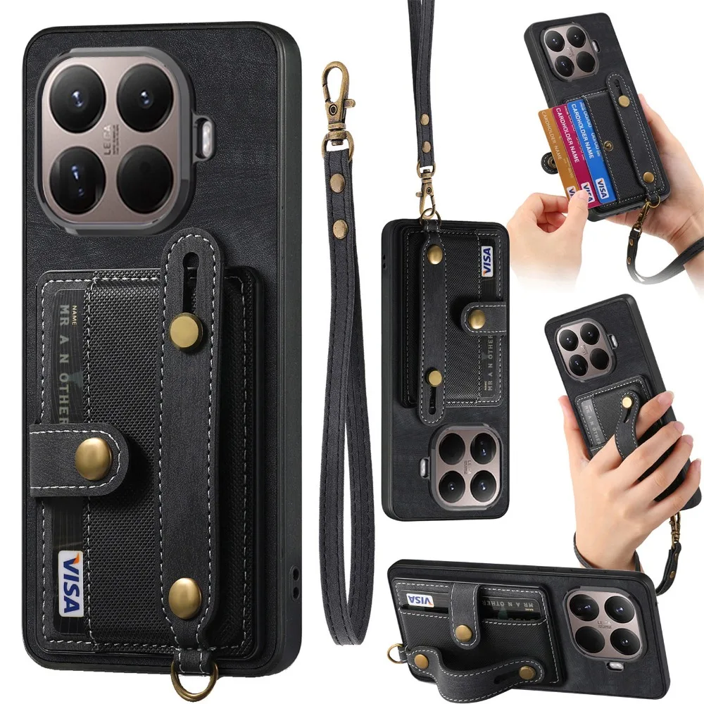 Mi 11T 17T 13T 14T 15T Pro Wristband Leather Card Funda For Xiaomi 15 Case Redmi Note 13 1415  Pro Plus 5G 4G Back Capa Mi 17 t