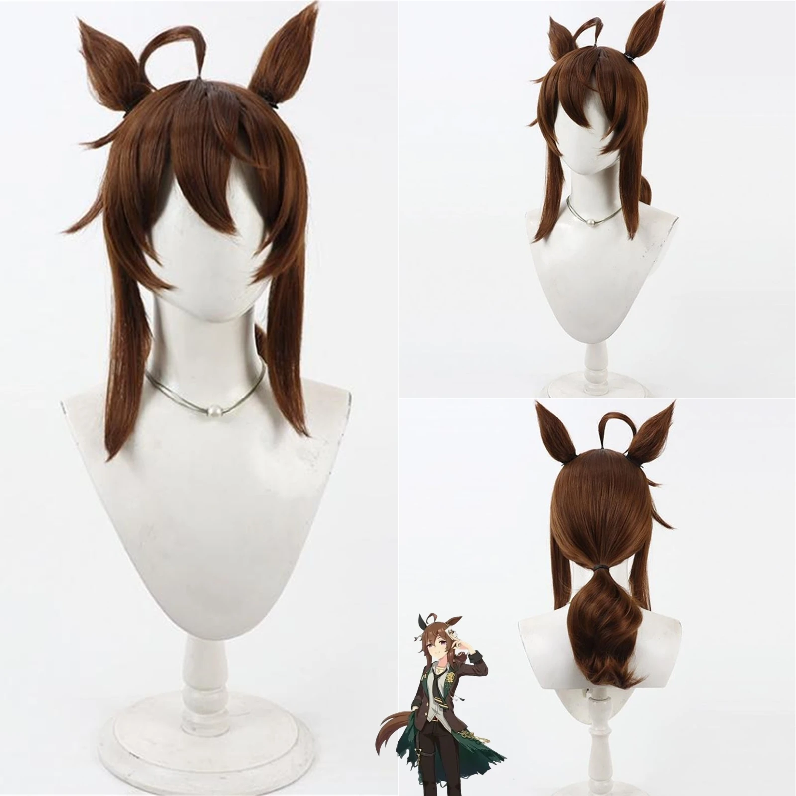 Cosplay Uma Musume Pretty Derby Anime Nakayama Festa Wig Anime Party Character Wig, Ear Tail Heat-Resistant Synthetic Wig