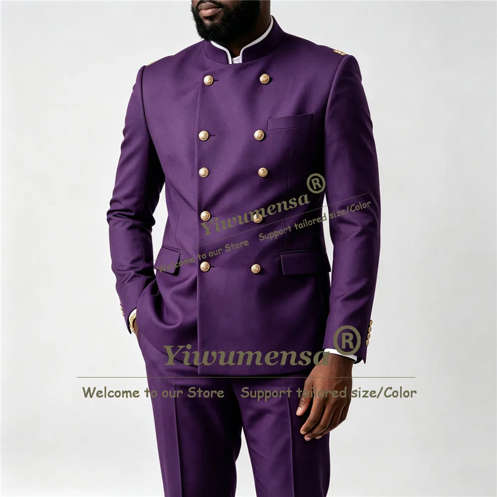 Handmade Solid Suit Men Double Breasted Blazer Pants 2 Piece Sets Groom Business Party Tuxedo Customized Man Dinner Outfits 2027