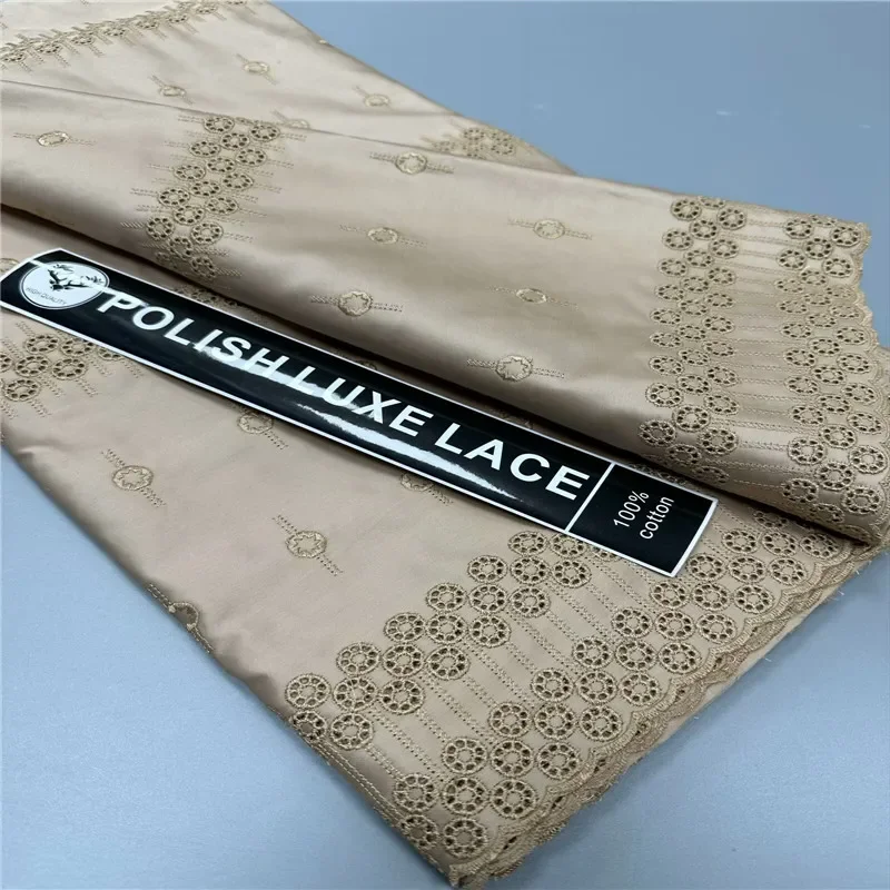 5 Yards Nigerian 100% Cotton Polish Satin Embroidery Fabric High Quality Swiss Voile Lace Material For Men Dubai Style 10L101171