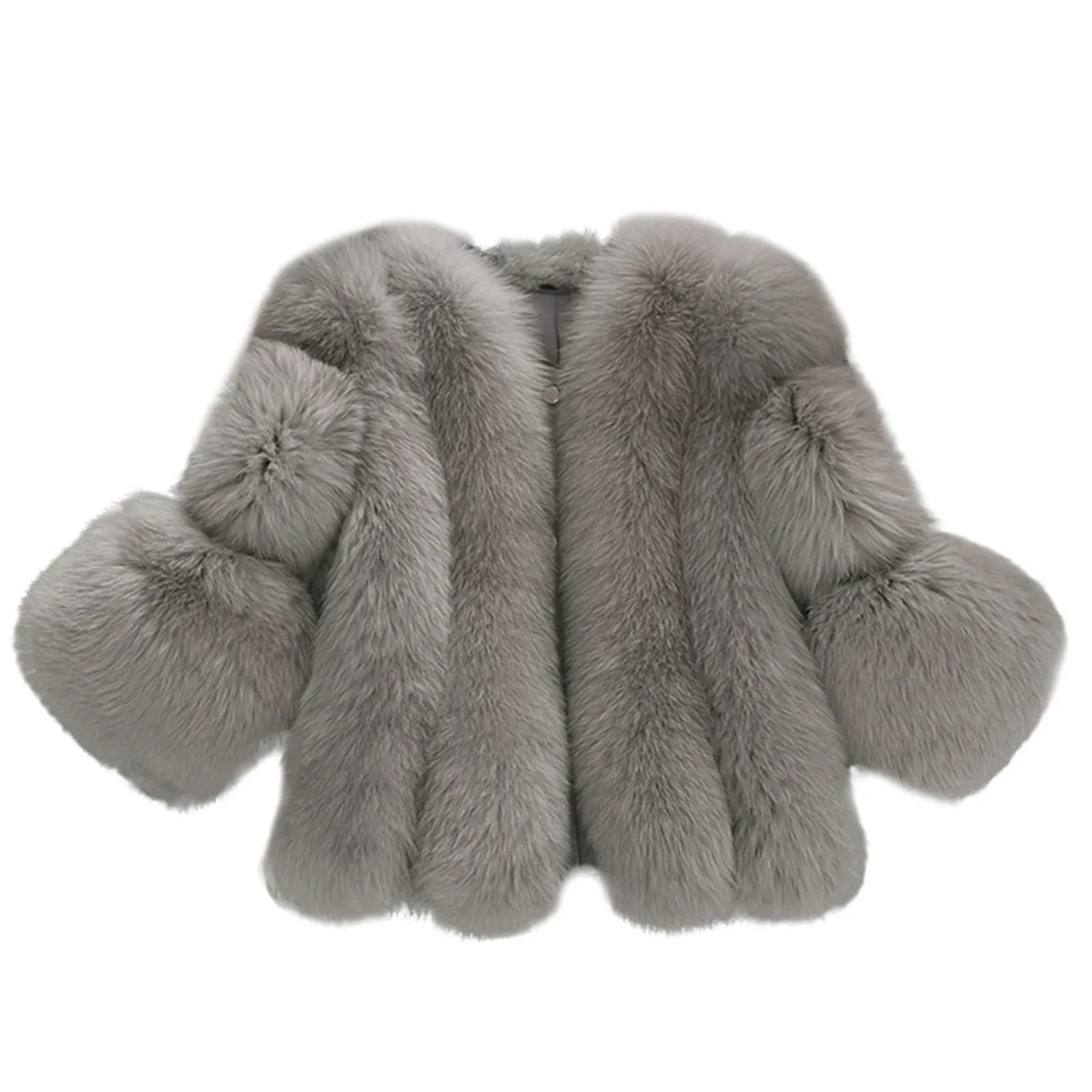 レディースフェイクファーコート,ラージサイズ,ウィンターファッション,ラウンドネック,厚手の暖かい毛皮のコート